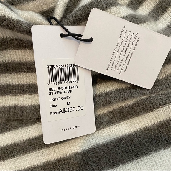 Reiss Womens Jumper Size M Grey Stipe Mohair BNWT - Picture 4 of 8
